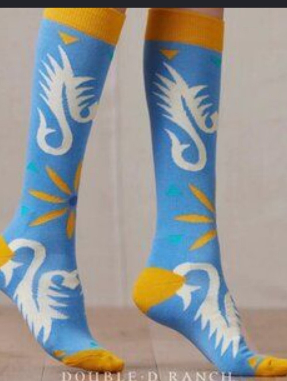 Double D Ranch Blue Yellow Western Bird Novelty Socks NWT One Size